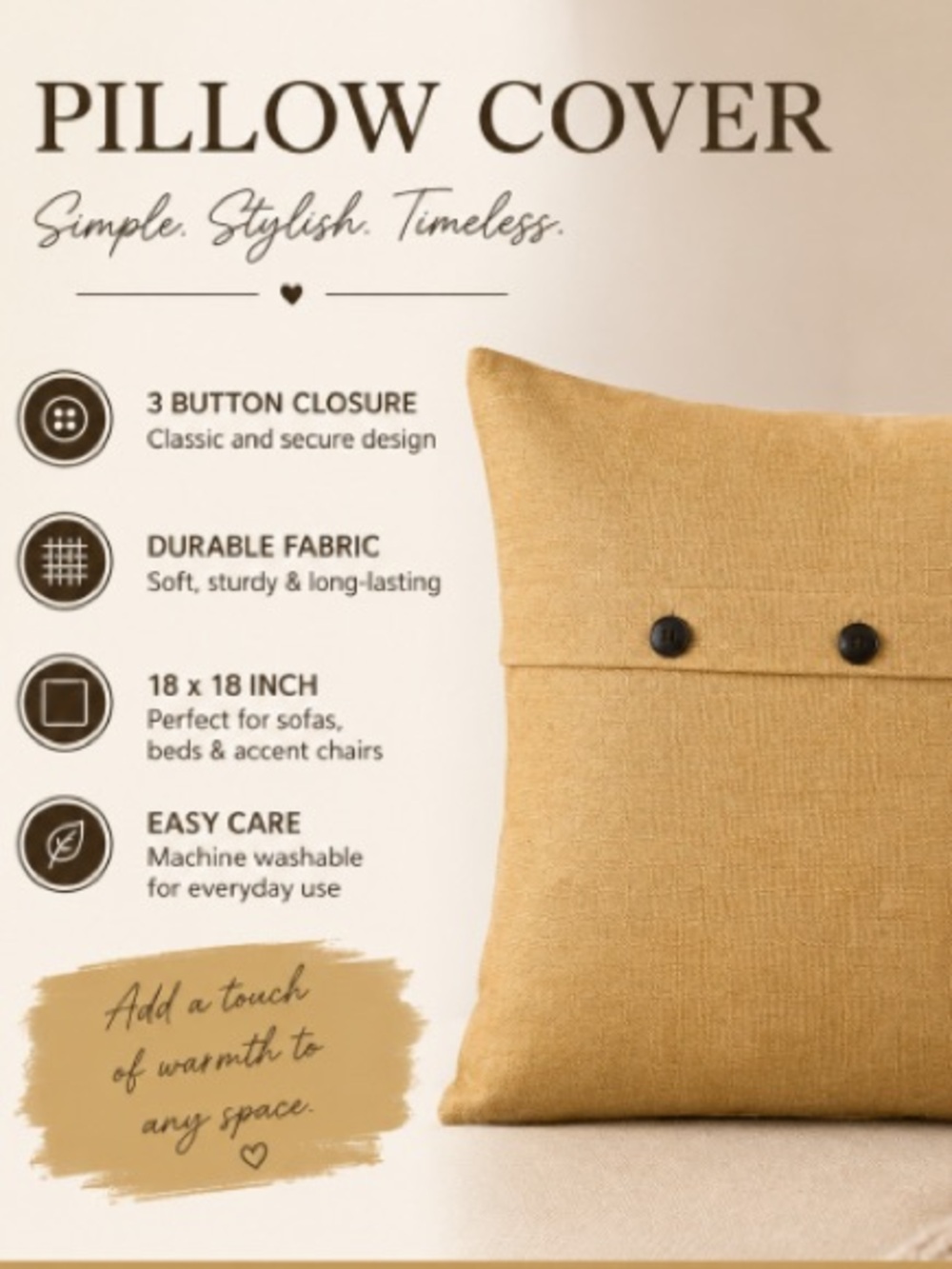 Mustard Yellow Square Floor Cushion with Button Detail